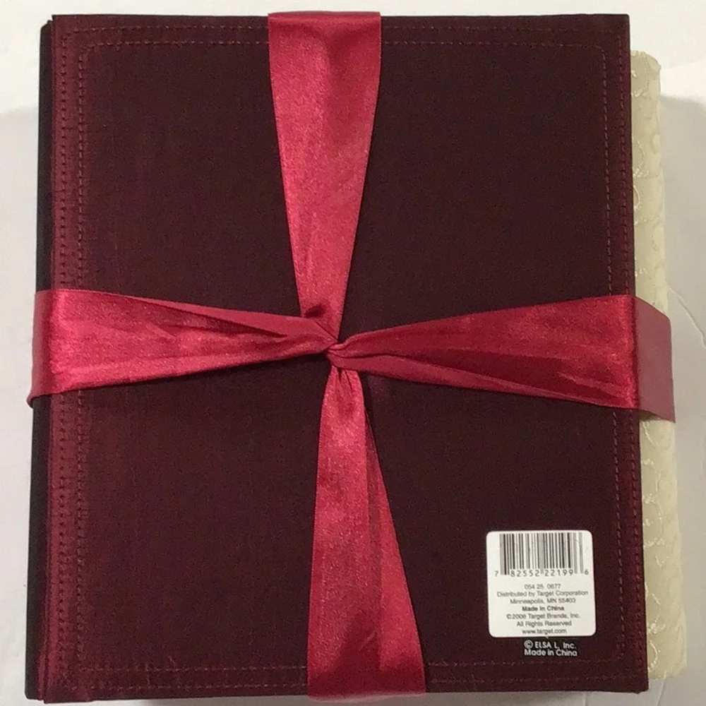 Ivory‎ White Embroidered Brocade Burgandy Red Satin Ribbon Photo Albums Set of 2